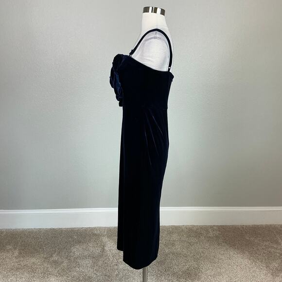 Betsy & Adam Velvet Flower Bodice Midi Sheath Cocktail Dress Navy Blue Size 14 - Picture 5 of 12